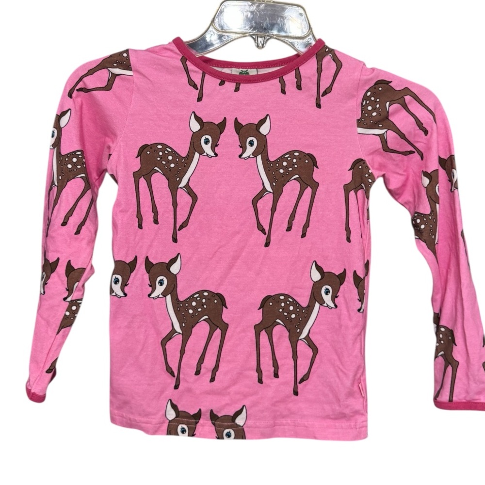 småfolk Girls SZ 5-6 deer Print long sleeve T-shirt